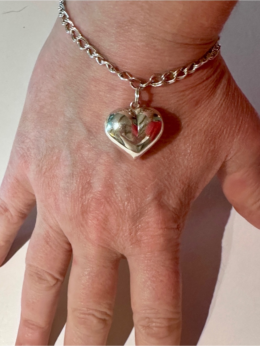 Golden Rose Sterling Silver Heart Charm Bracelet - 7”